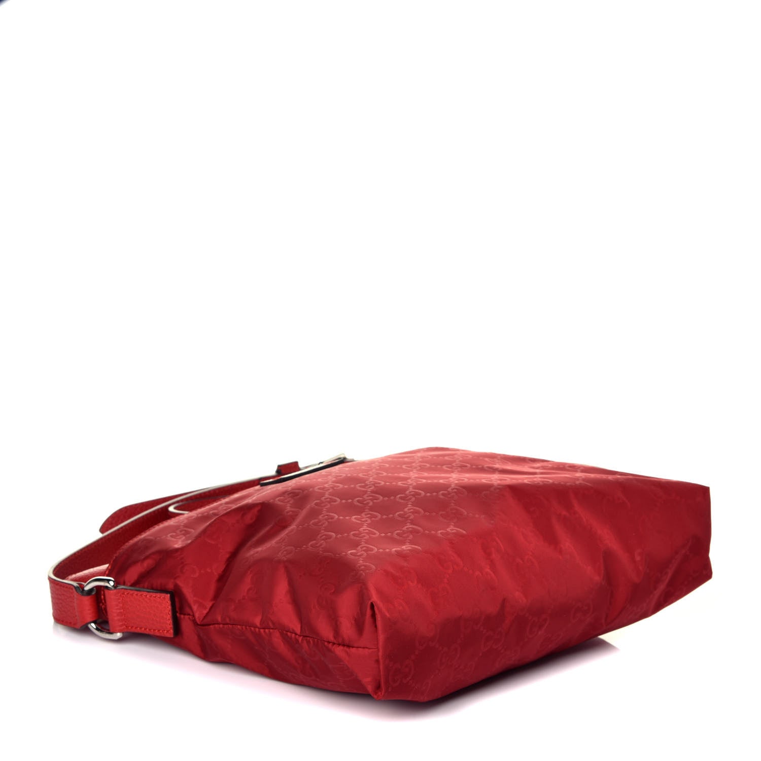 Gucci Nylon Monogram Dollar Calfskin Flat Messenger Bag Vibrant Red 4 of 9