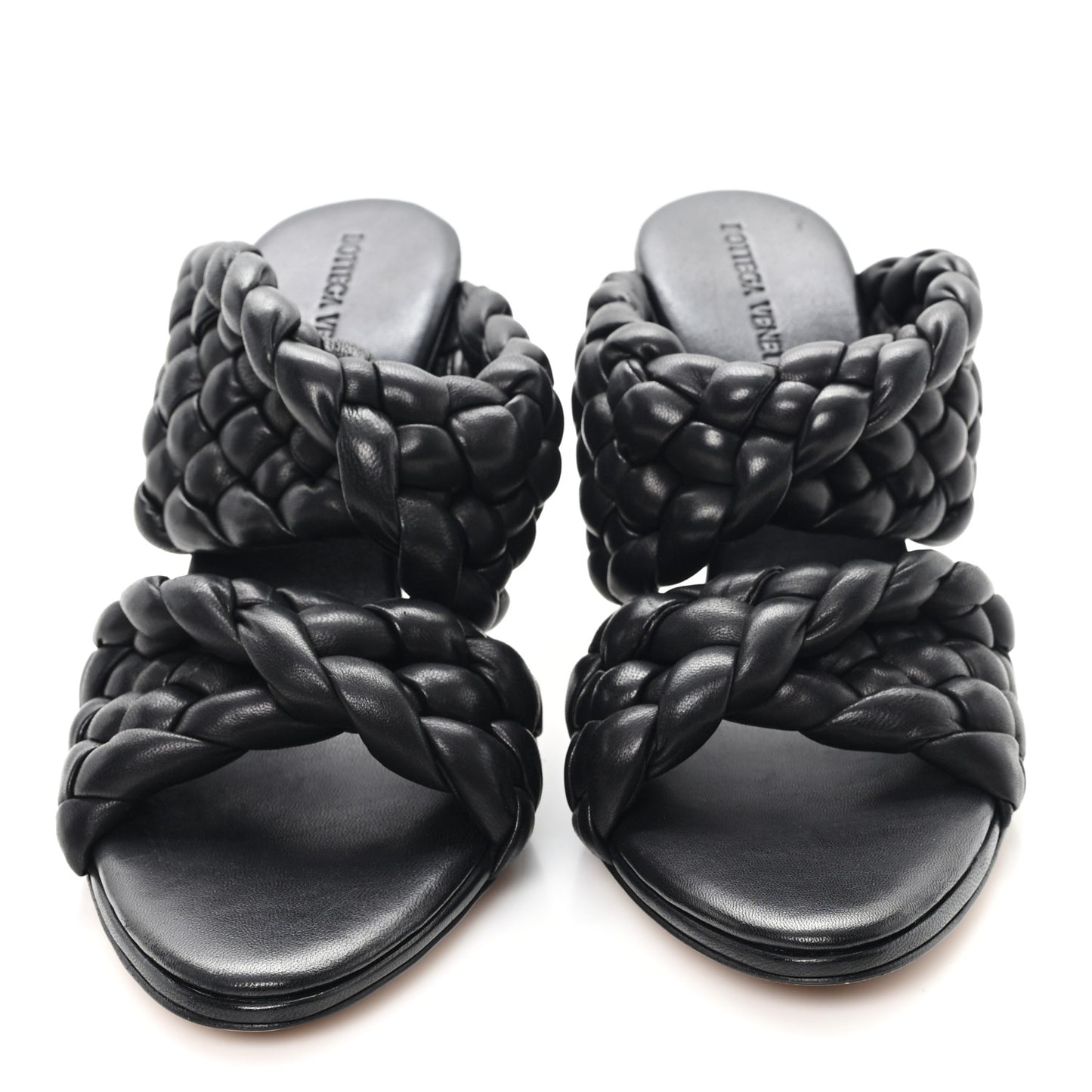 Nappa Twisted Padded Intrecciato Curve Slide Sandals 40 Black