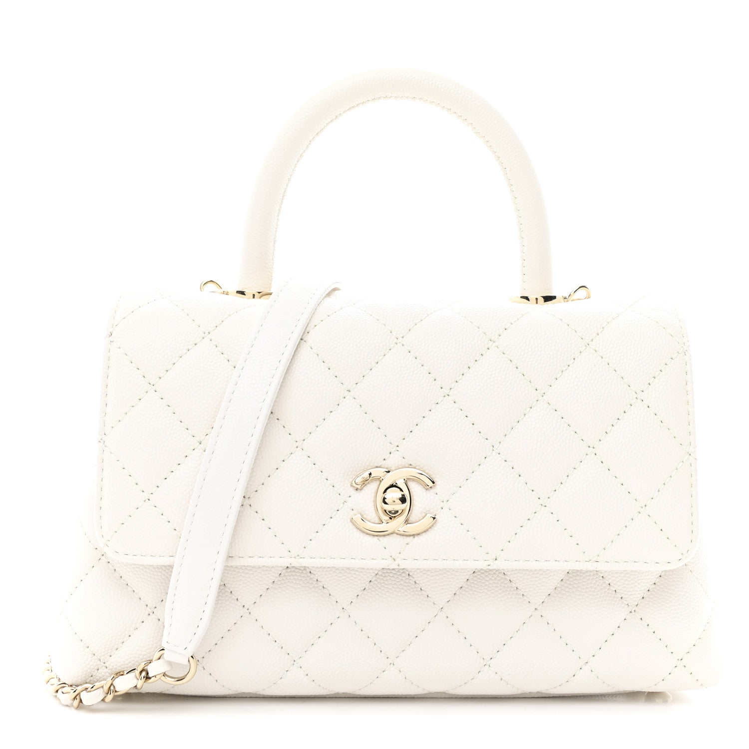 Chanel Caviar Quilted Mini Coco Handle Flap White 1 of 12