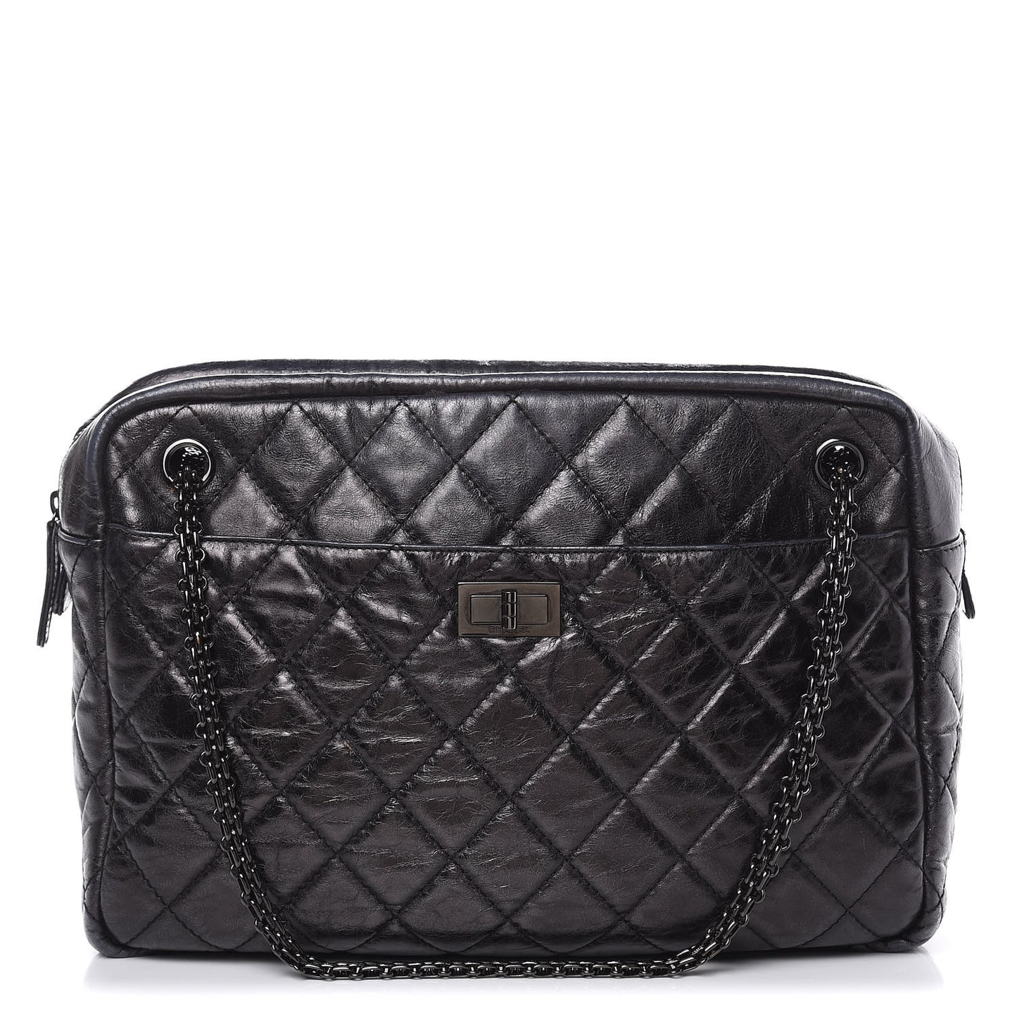Metallic Aged Calfskin Quilted Large Reissue Camera Case Black