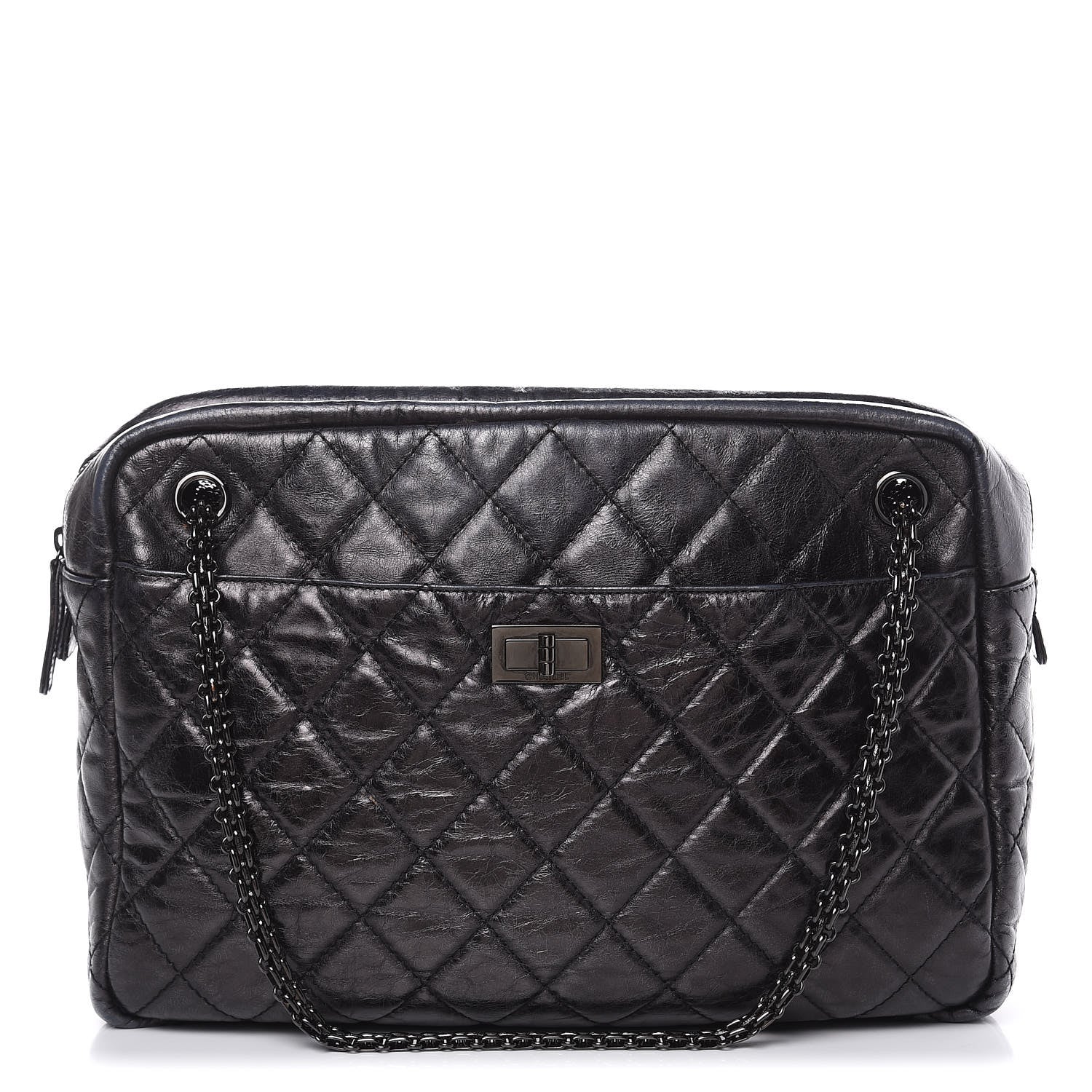 Chanel Metallic Aged Calfskin Quilted Large Reissue Camera Case Black 1 of 15