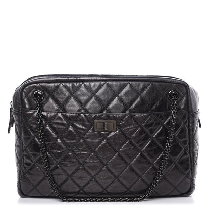 Chanel Metallic Aged Calfskin Quilted Large Reissue Camera Case Black 1 of 15