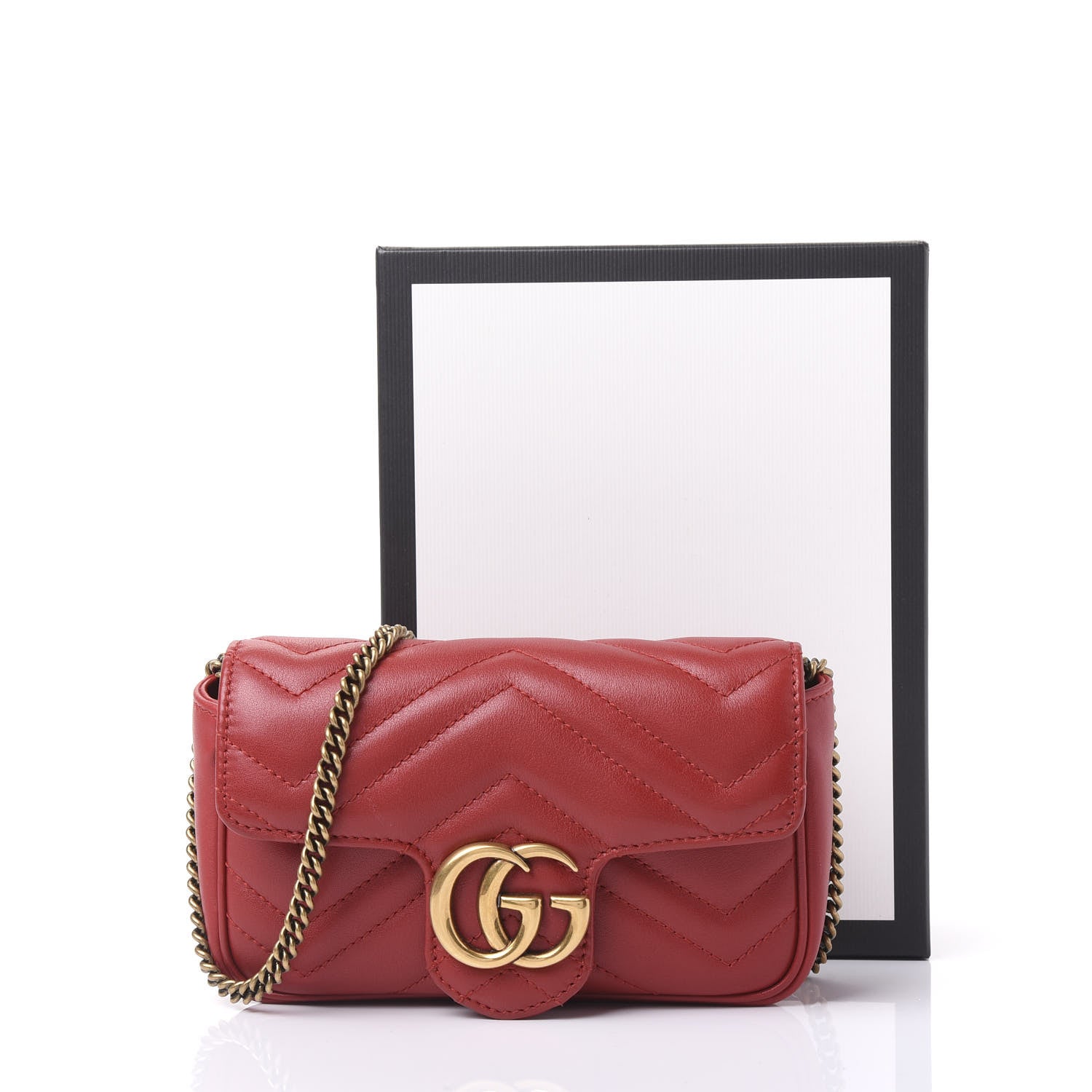 Gucci Calfskin Matelasse Super Mini GG Marmont Shoulder Bag Hibiscus Red 10 of 10