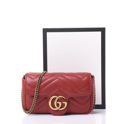 Gucci Calfskin Matelasse Super Mini GG Marmont Shoulder Bag Hibiscus Red 10 of 10