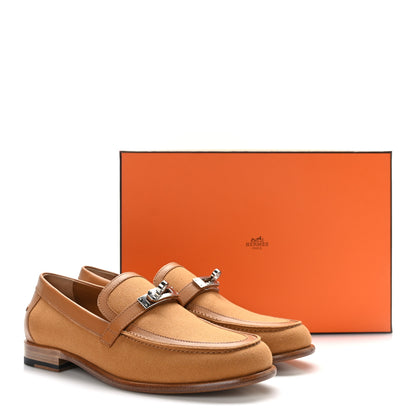 Hermes Calfskin Canvas Womens Destin Loafer 39 Naturel Beige Dore 9 of 9