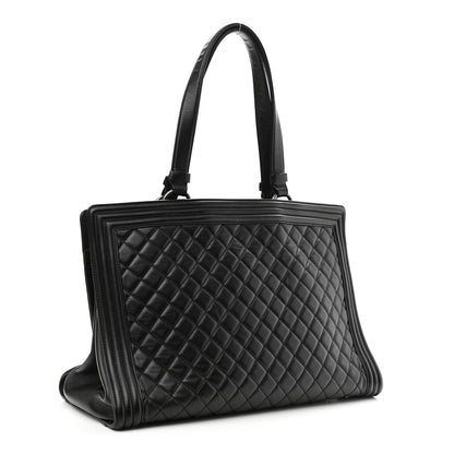 Chanel Calfskin Quilted Boy Shopping Tote Black 3 of 11