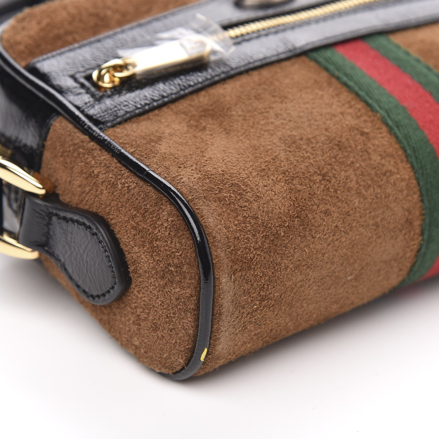 Gucci Suede Patent Web Mini Ophidia Shoulder Bag Nocciola Black 8 of 9