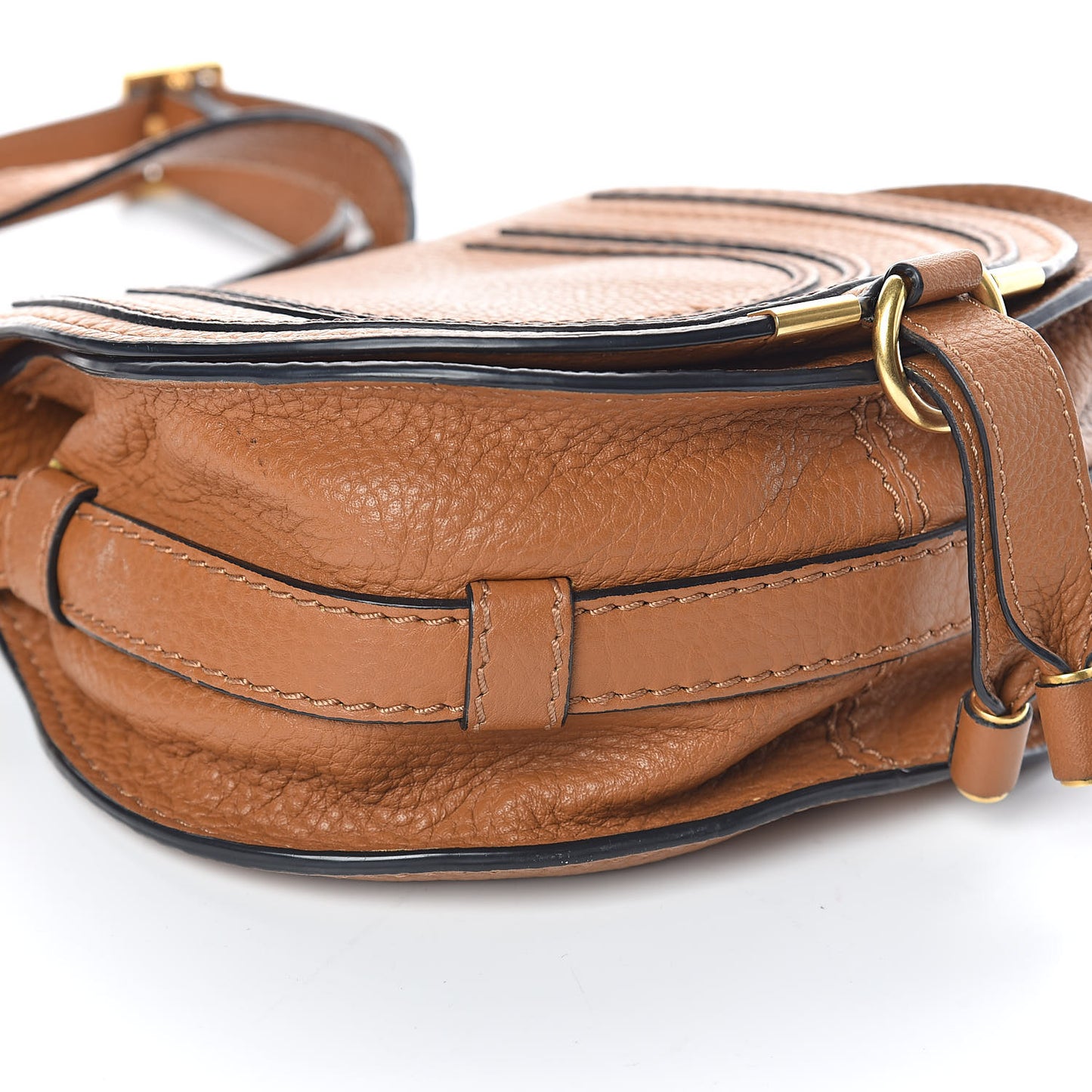 Calfskin Mini Marcie Round Crossbody Bag Mustard Brown