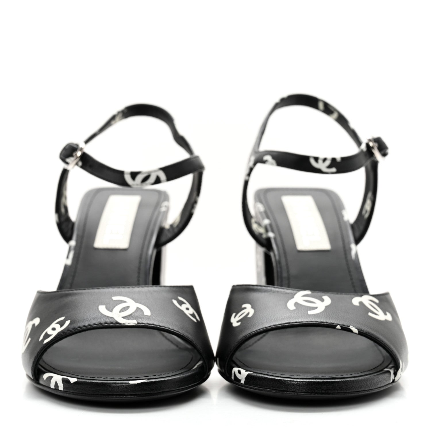 Chanel Lambskin Printed Coco Beach Sandals 40 Black White 2 of 14