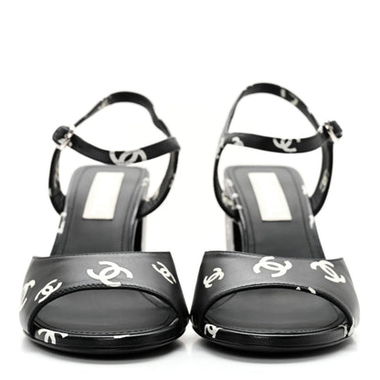 Chanel Lambskin Printed Coco Beach Sandals 40 Black White 2 of 14