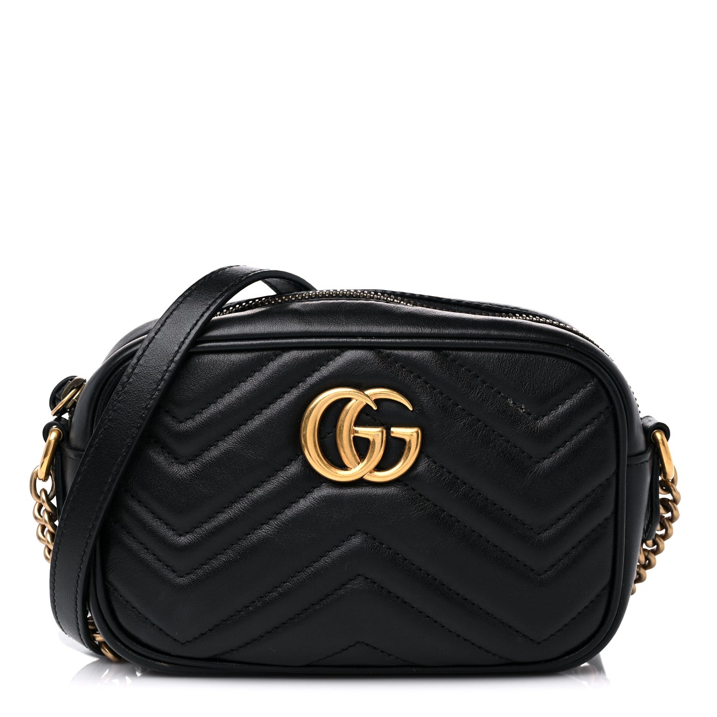 Calfskin Matelasse Mini GG Marmont Chain Shoulder Bag Black