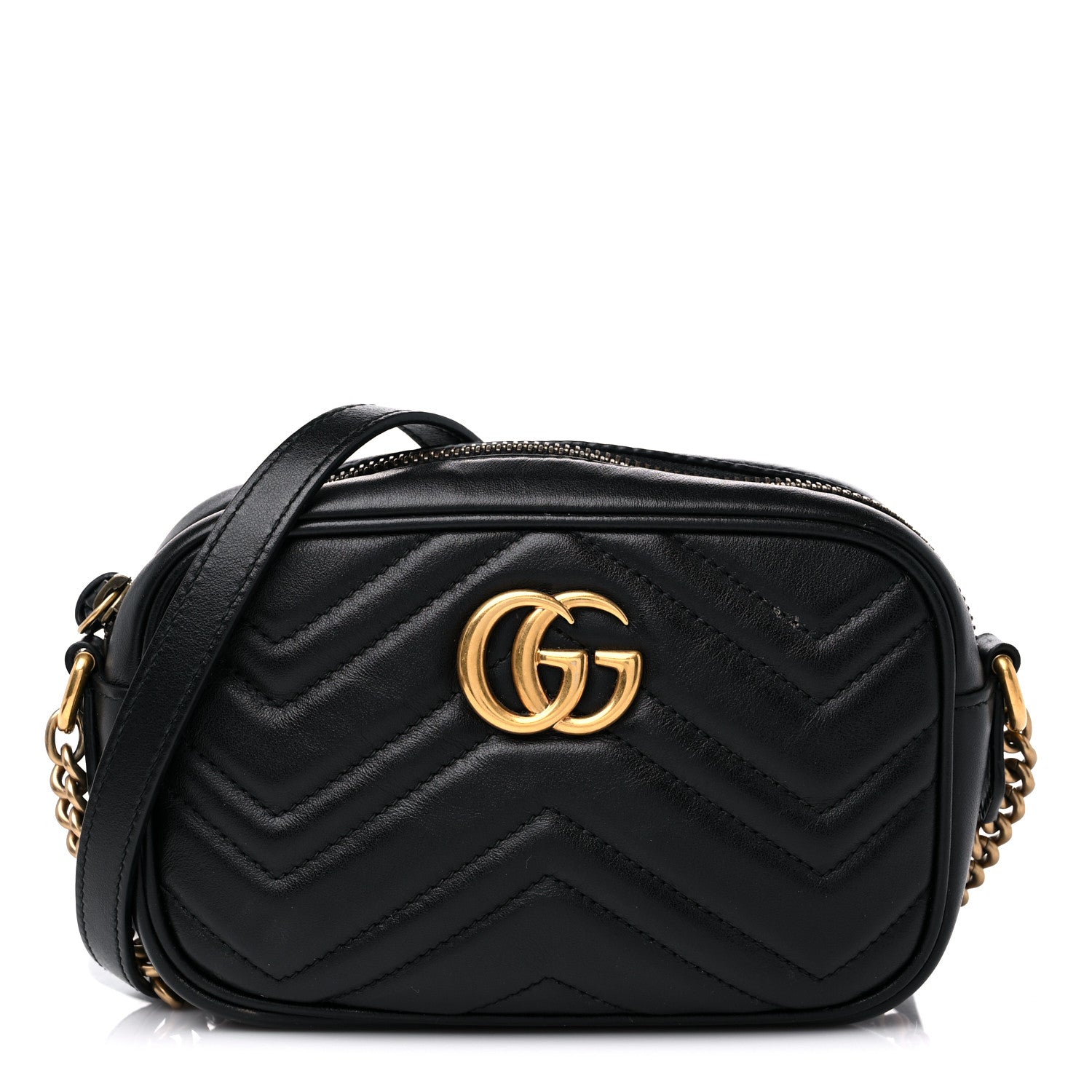 Gucci Calfskin Matelasse Mini GG Marmont Chain Shoulder Bag Black 1 of 13