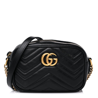 Gucci Calfskin Matelasse Mini GG Marmont Chain Shoulder Bag Black 1 of 13