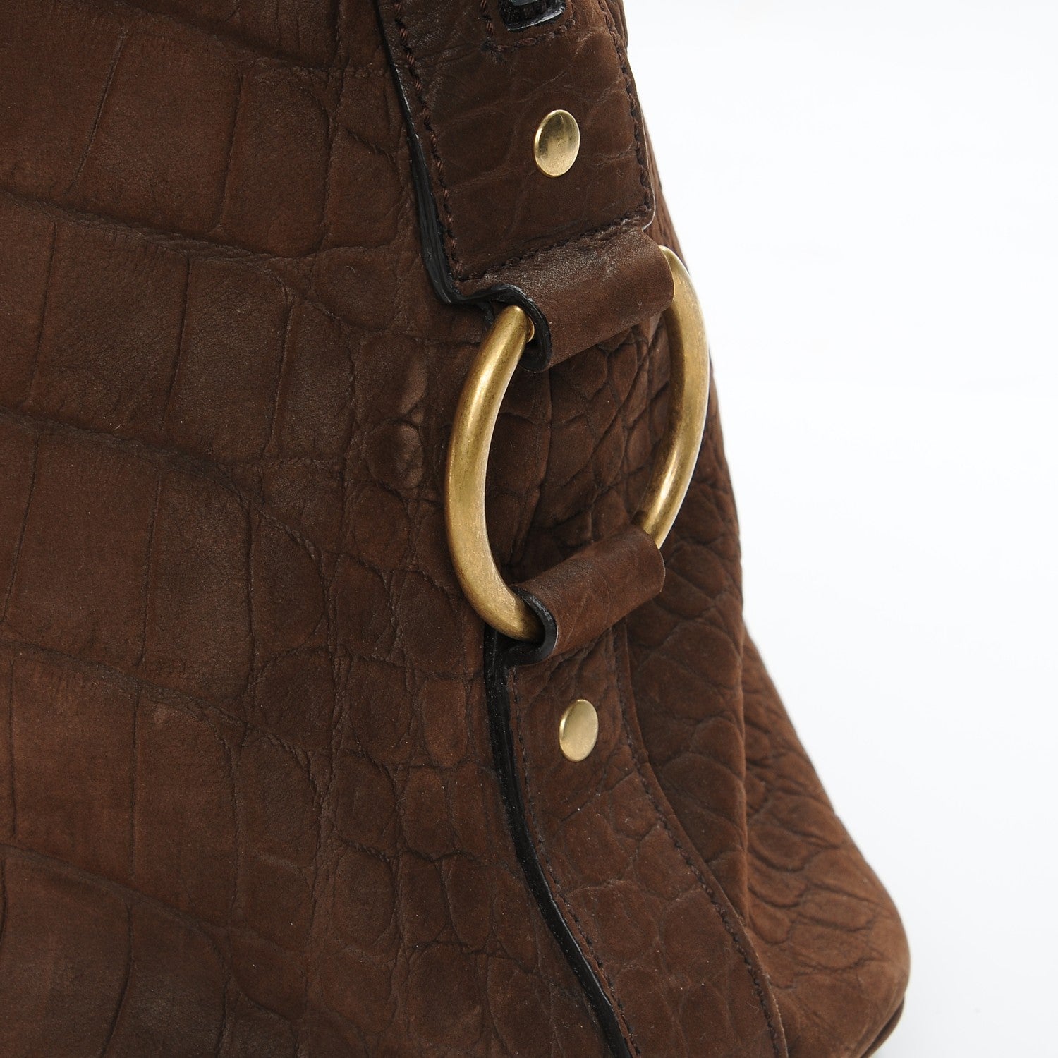 Saint Laurent Nubuck Crocodile Embossed Large Muse Coffee Brown 8 of 9