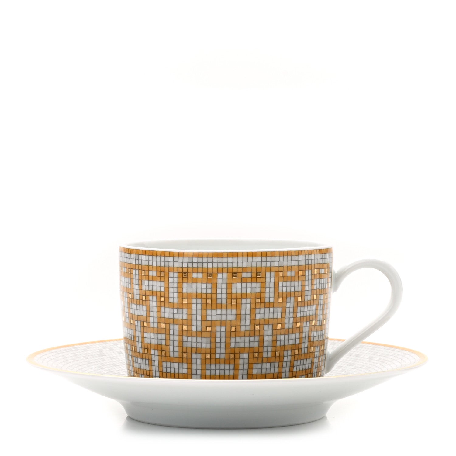 Hermes Porcelain Mosaique Au 24 Platine Tea Cup And Saucer Gold 1 of 9