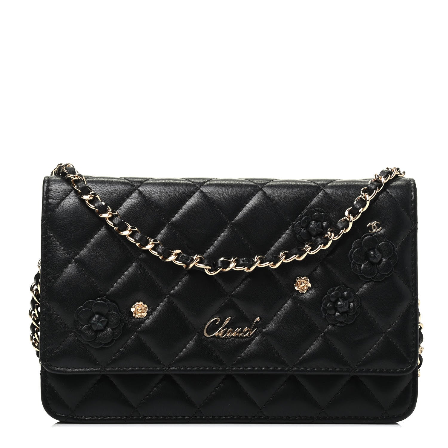 Chanel Lambskin Camellia Wallet on Chain WOC Black 1 of 10