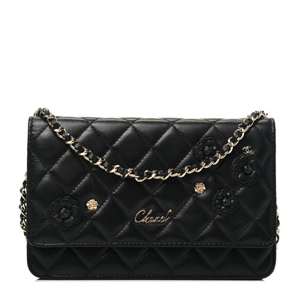 Chanel Lambskin Camellia Wallet on Chain WOC Black 1 of 10
