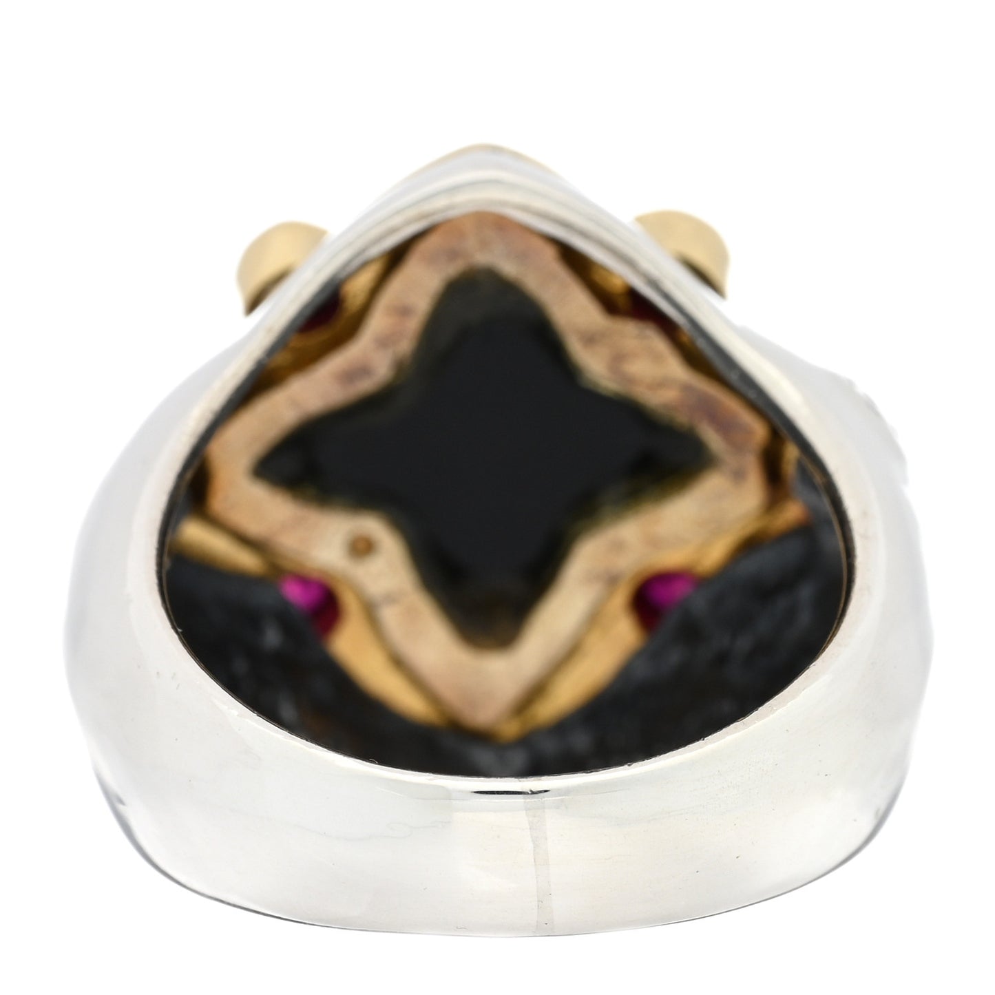 DAVID YURMAN Sterling Silver 18K Yellow Gold Ruby Black Onyx 14mm Quatrefoil Ring 6.75
