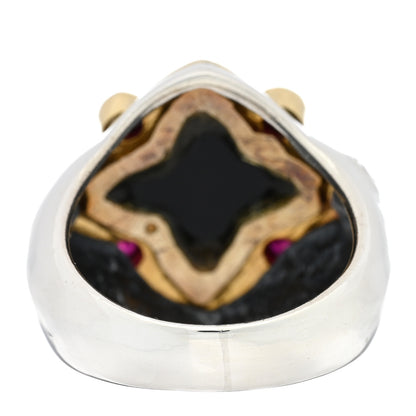 David Yurman DAVID YURMAN Sterling Silver 18K Yellow Gold Ruby Black Onyx 14mm Quatrefoil Ring 6.75 3 of 4