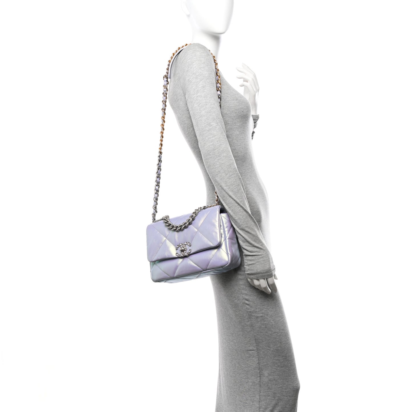 Iridescent Calfskin Quilted Medium Chanel 19 Flap Light Purple