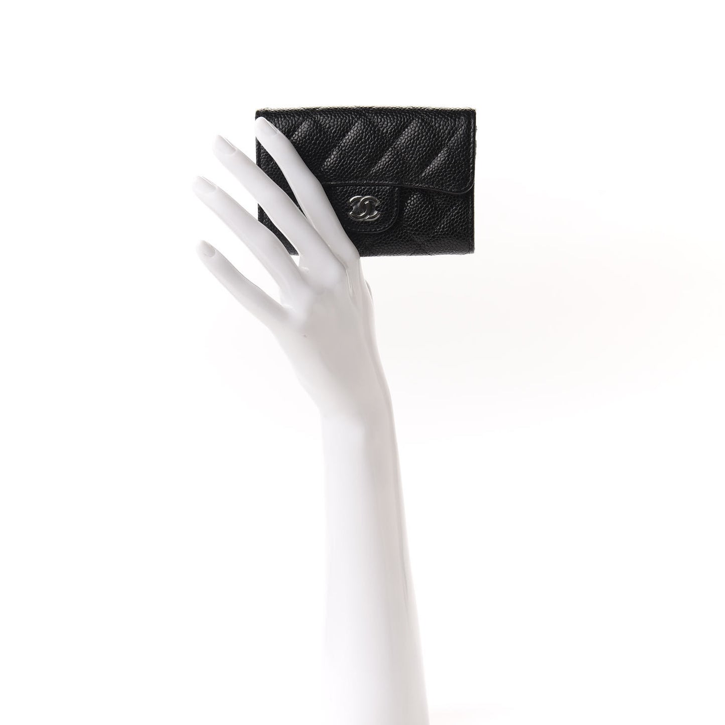 Caviar Quilted Flap Card Holder Wallet Black