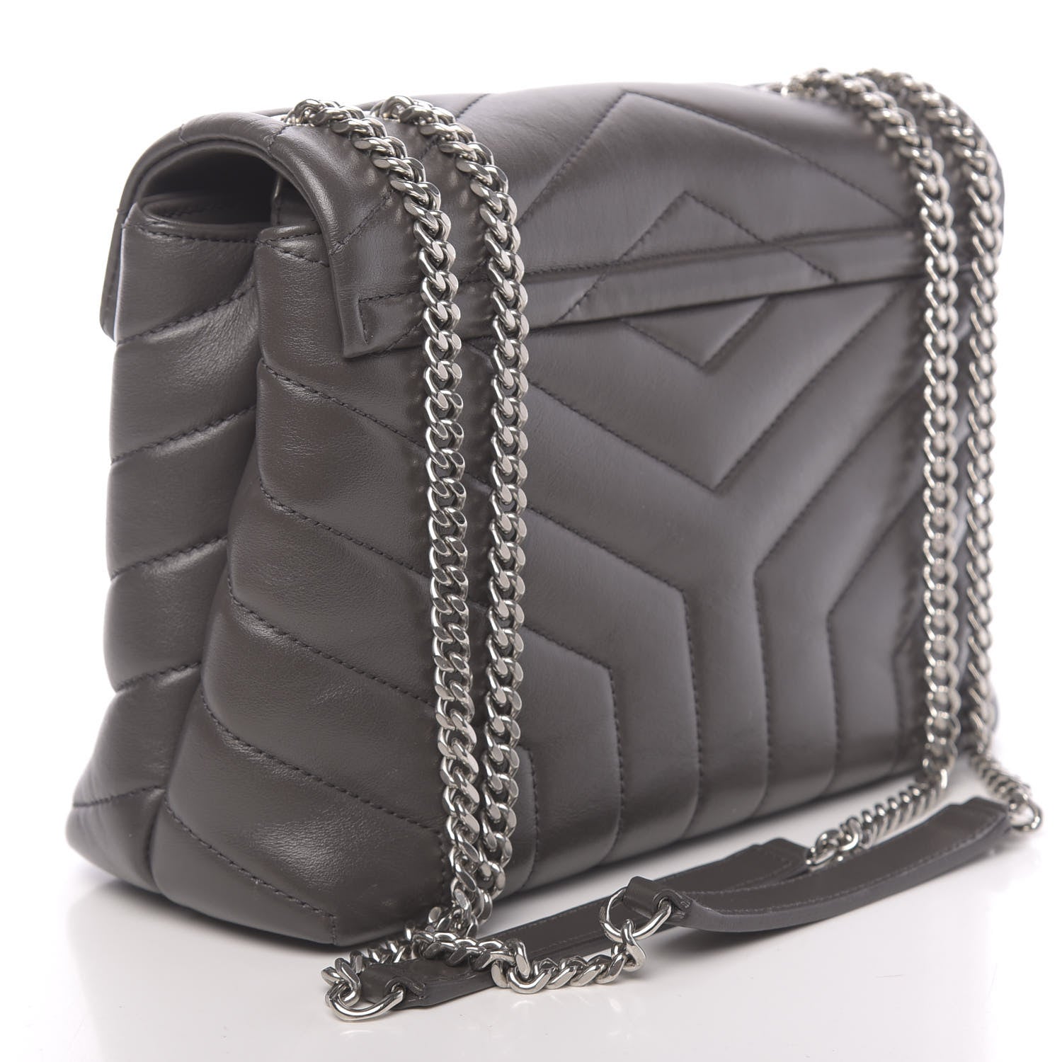 Saint Laurent Calfskin Y Quilted Monogram Small Loulou Chain Satchel Asphalt 3 of 9