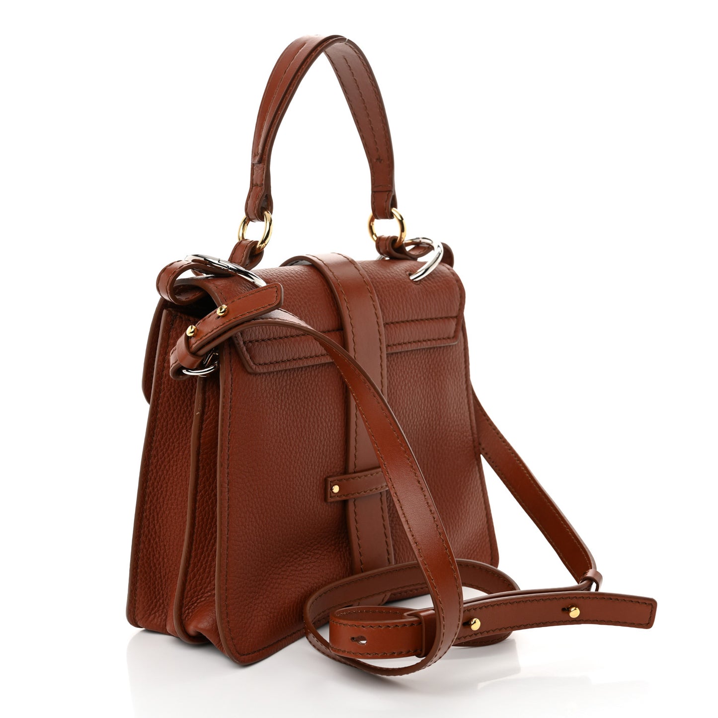Shiny Grained Calfskin Medium Aby Day Shoulder Bag Sepia Brown