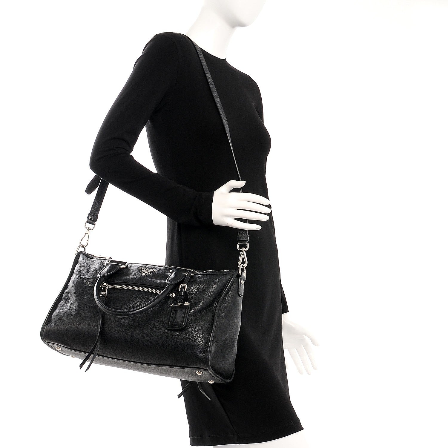 Prada Vitello Daino Shopping Satchel Black 2 of 9