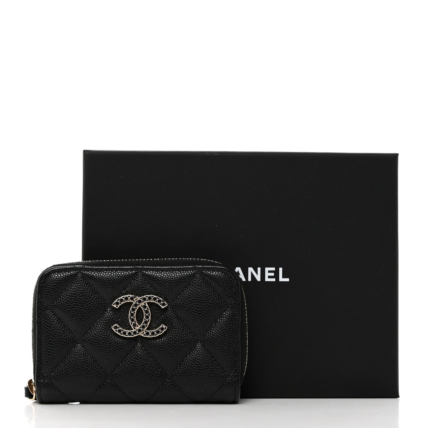 Chanel Shiny Caviar Quilted Strass CC Zip Coin Purse Black 8 of 8