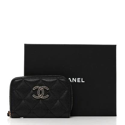 Chanel Shiny Caviar Quilted Strass CC Zip Coin Purse Black 8 of 8