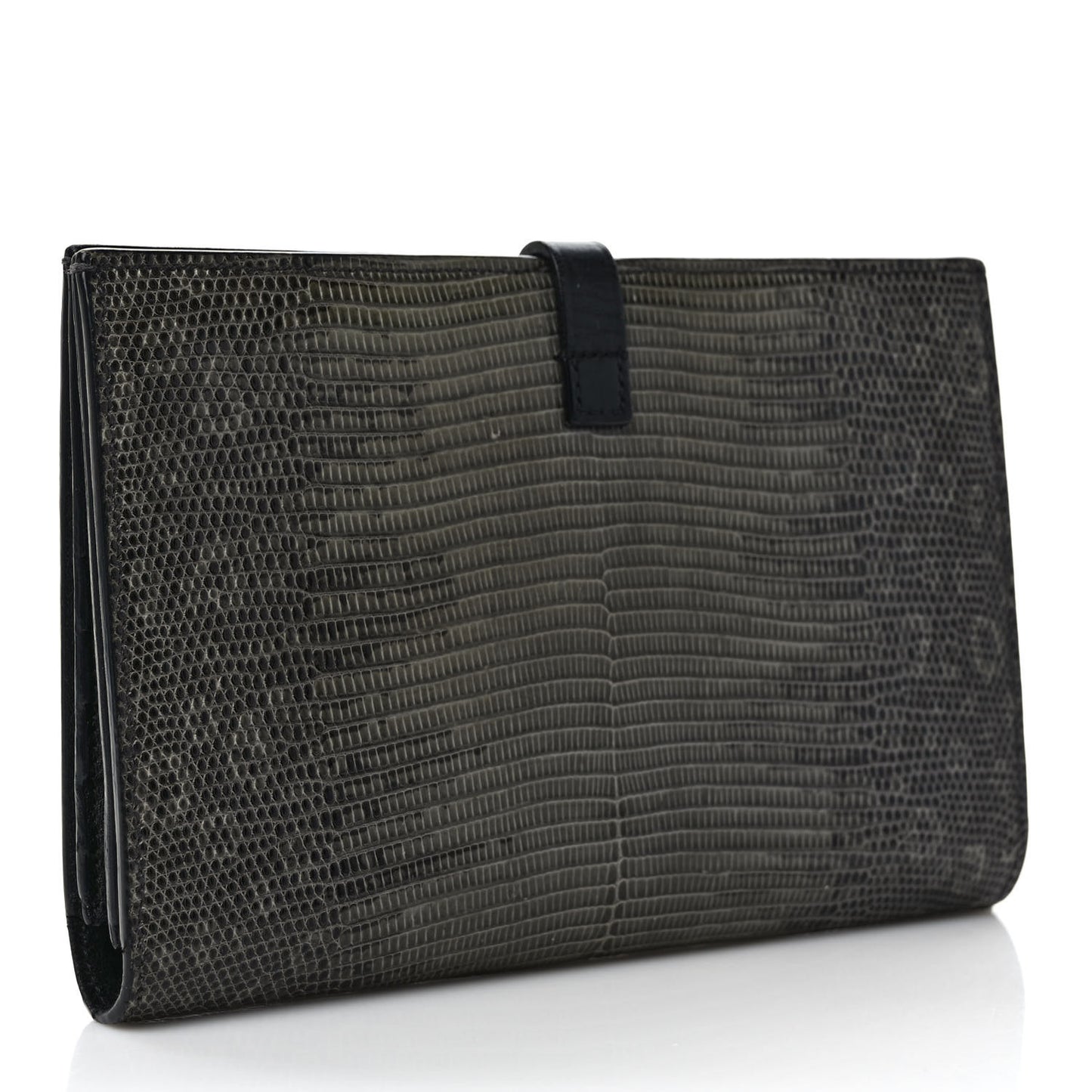 Lizard Calfskin Large Multifunction Strap Wallet Black