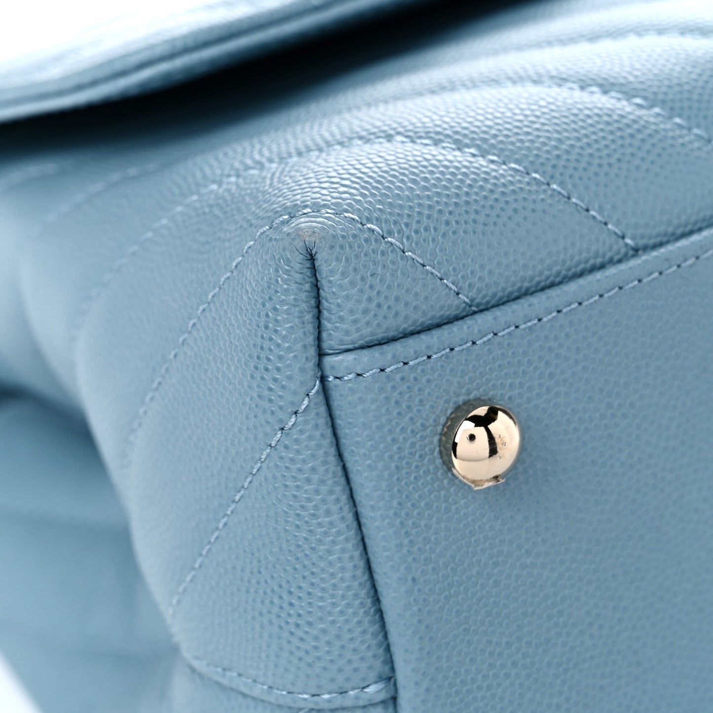 Caviar Chevron Quilted Small Coco Handle Flap Light Blue