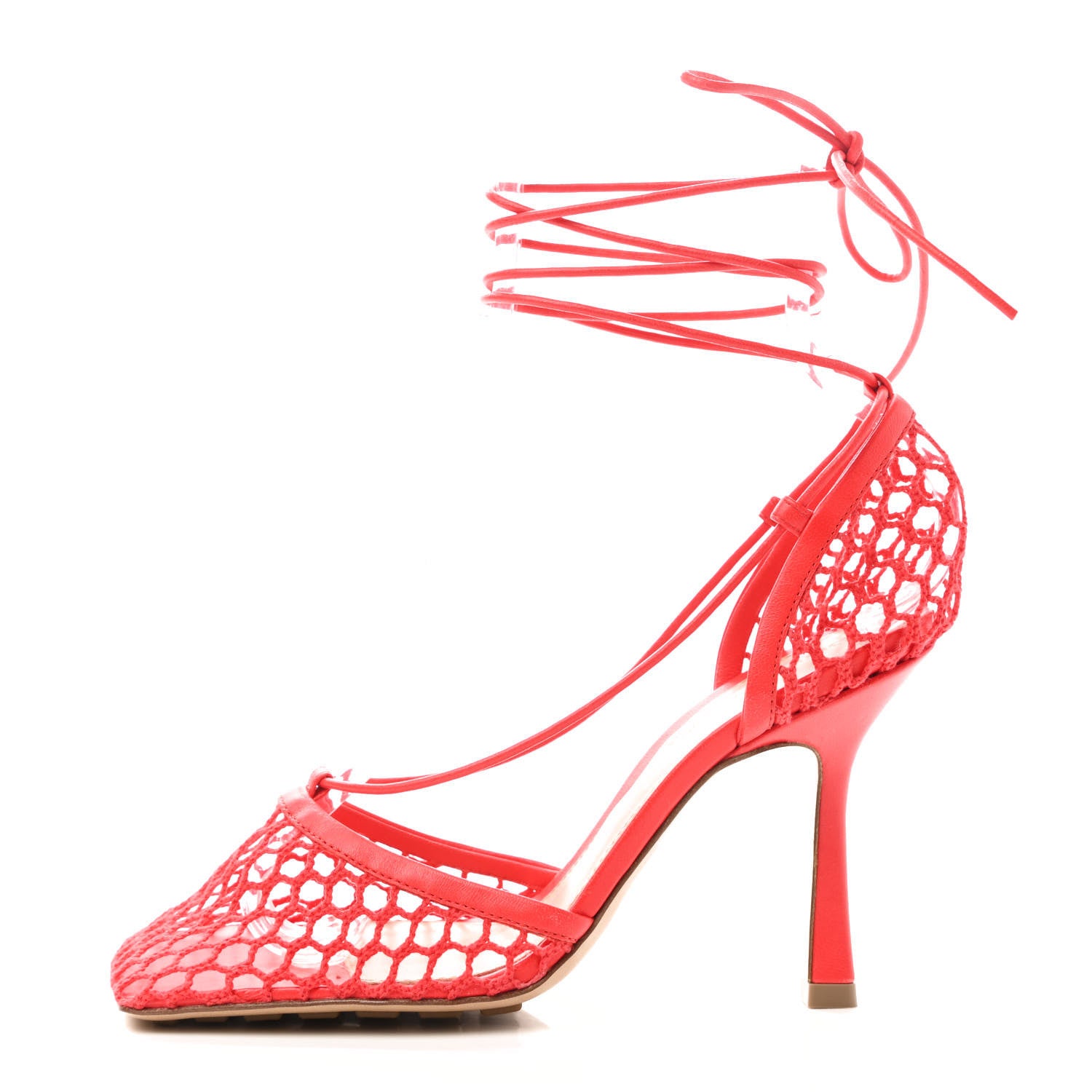 Bottega Veneta Mesh Nappa Stretch Ankle Tie Sandals 36 Tomato 1 of 7