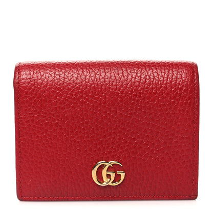 Gucci Pebbled Calfskin GG Marmont Card Case Hibiscus Red 1 of 13