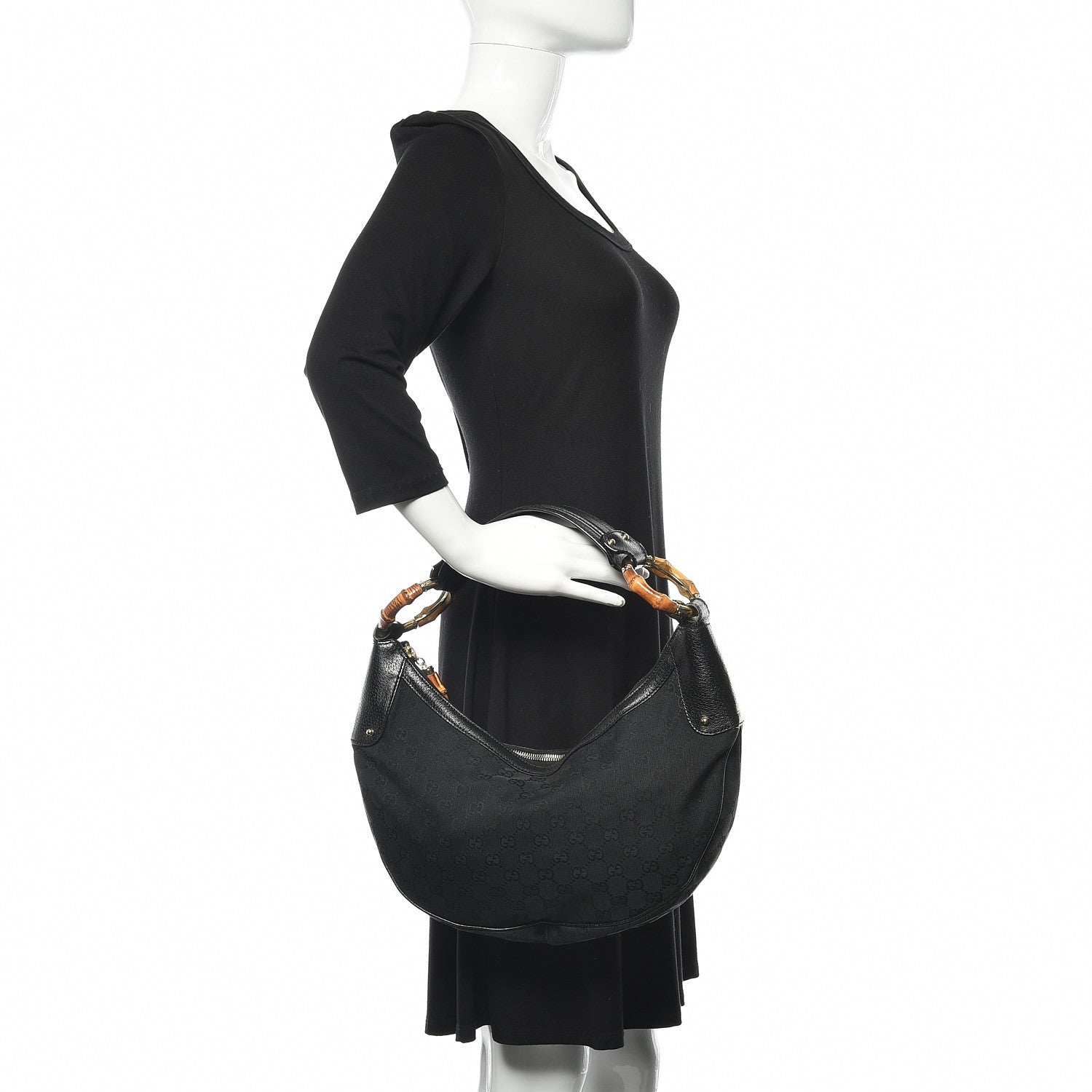 Gucci Monogram Bamboo Ring Hobo Black 2 of 13
