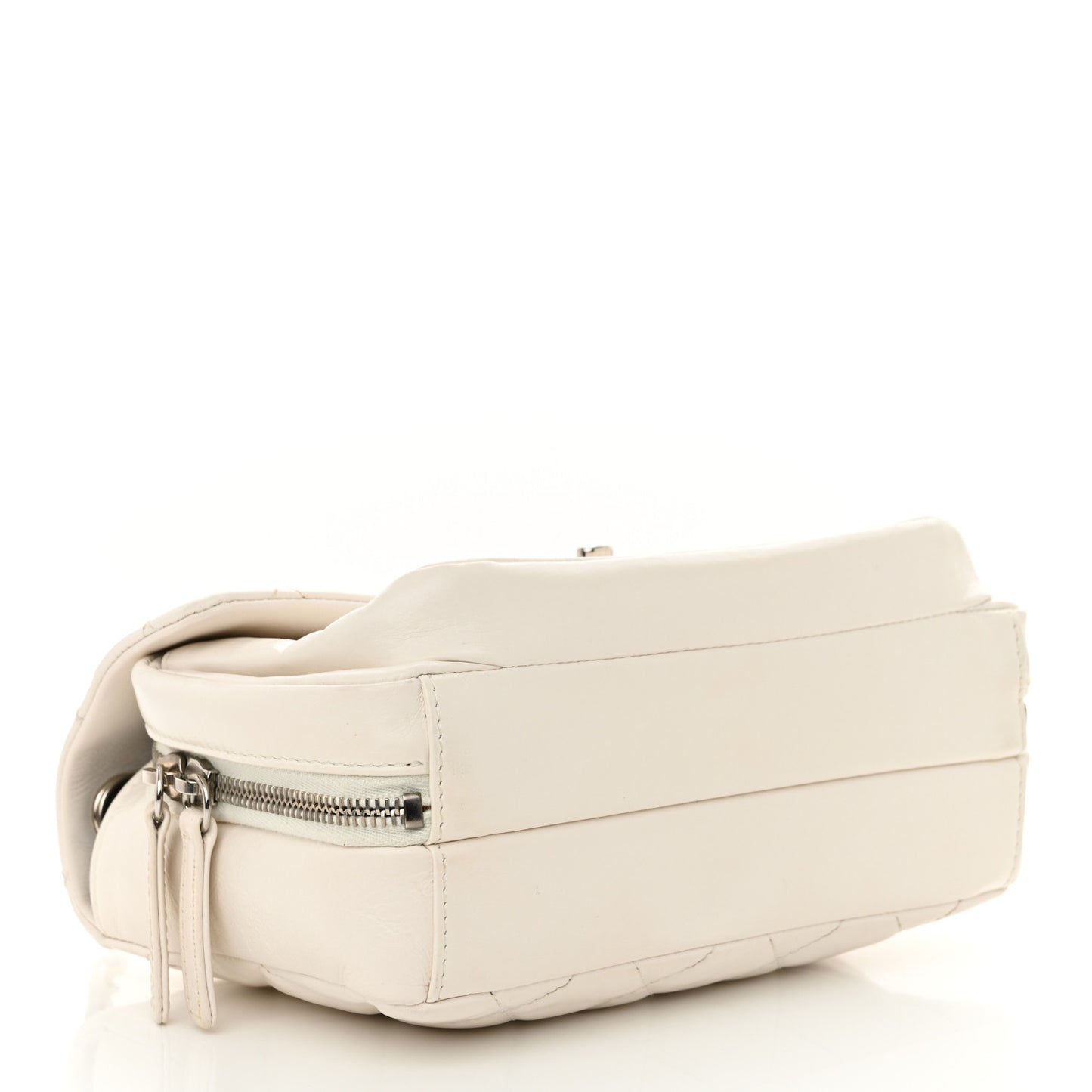 Aged Calfskin Quilted Express Zip Around Flap White