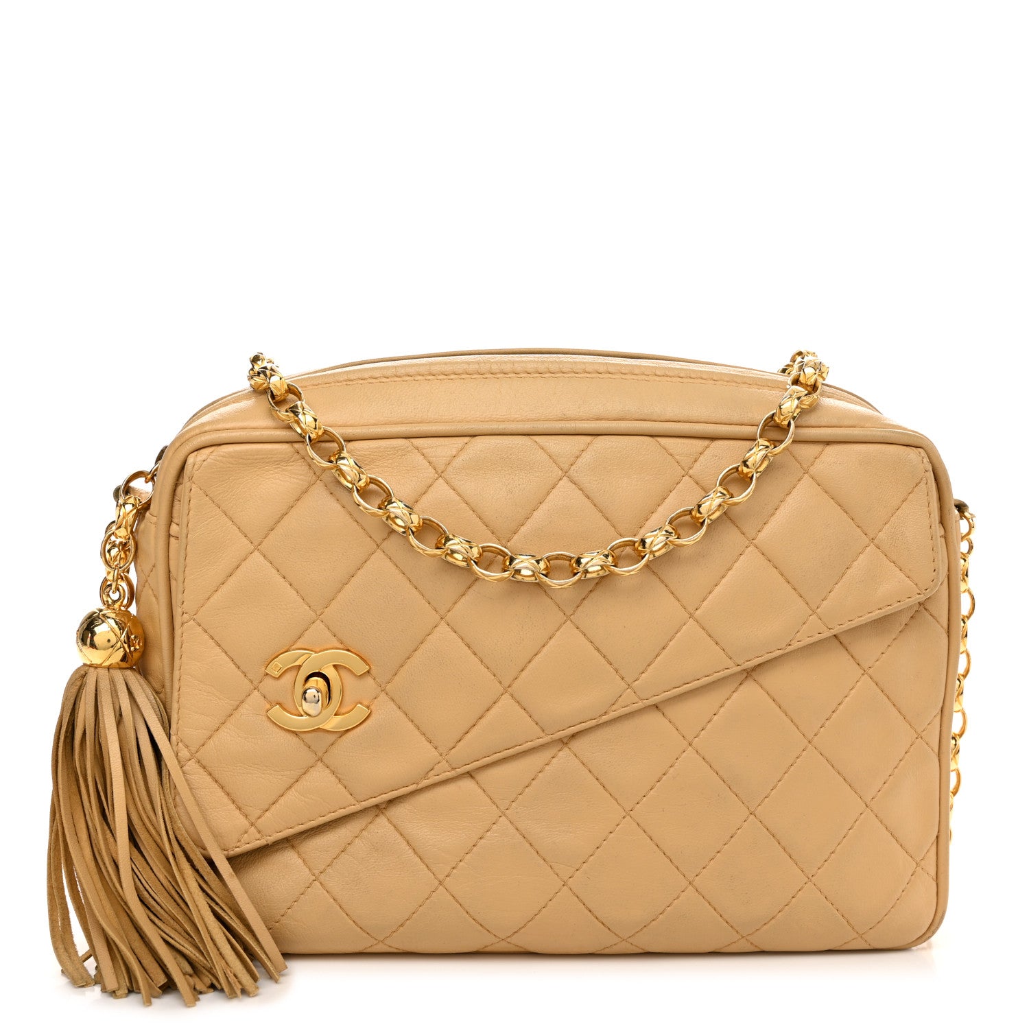 Chanel Lambskin Quilted Tassel Flap Camera Case Beige 1 of 16