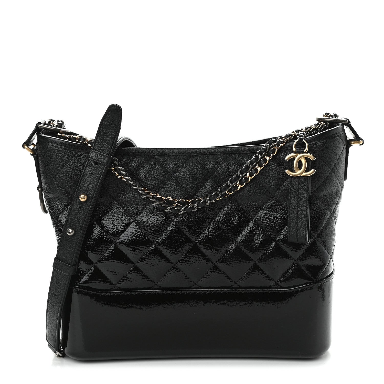 Chanel Patent Goatskin Quilted Medium Gabrielle Hobo Black 1 of 10