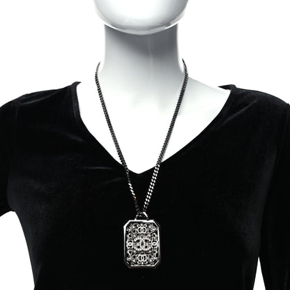 Chanel Crystal Strass CC Pendant Necklace Silver 2 of 5