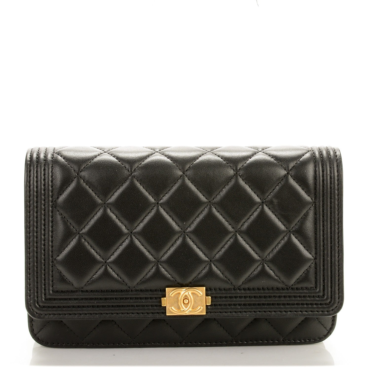 Chanel Lambskin Quilted Boy Wallet On Chain WOC Black 1 of 8