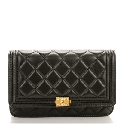 Chanel Lambskin Quilted Boy Wallet On Chain WOC Black 1 of 8
