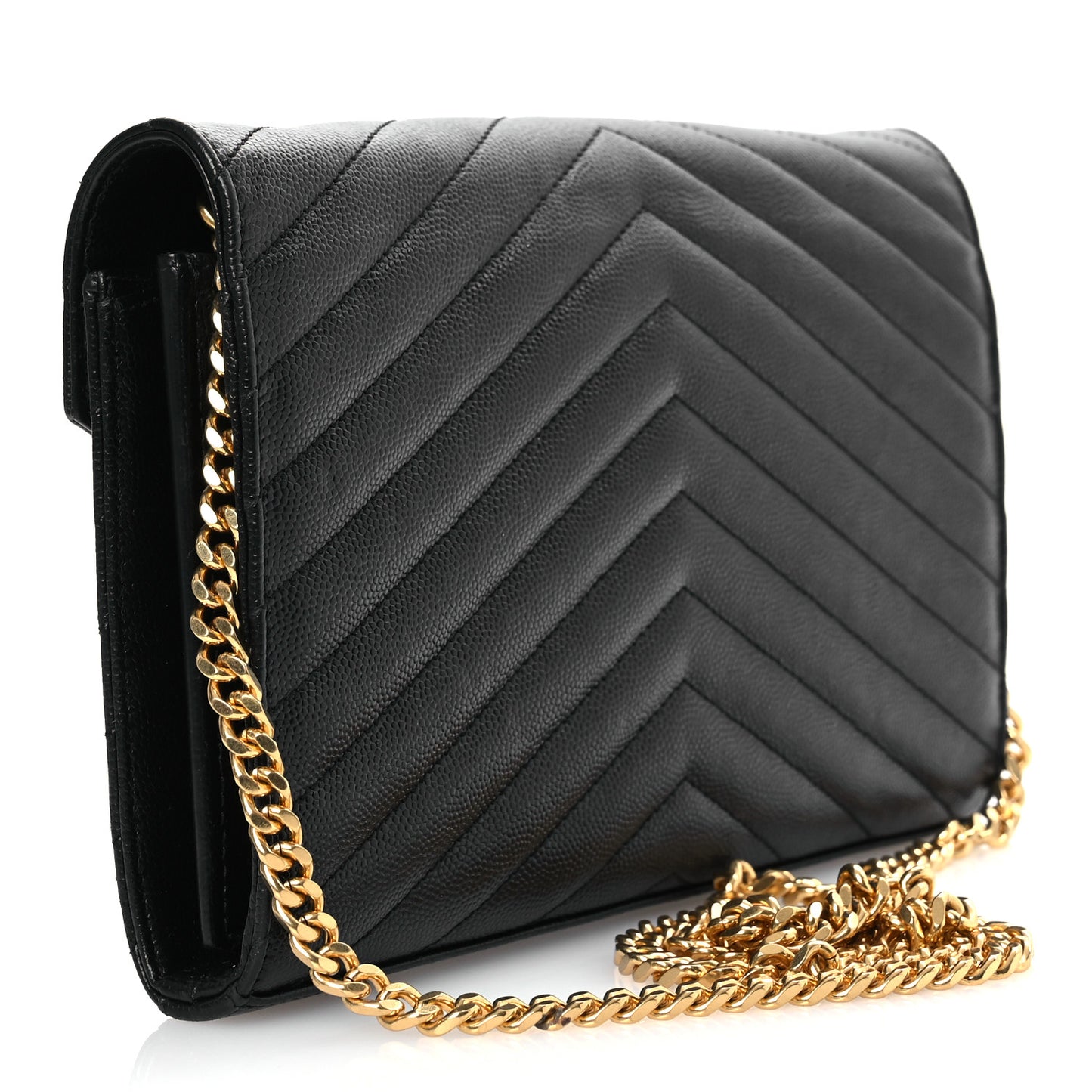 Grain De Poudre Matelasse Chevron Monogram Chain Wallet Black