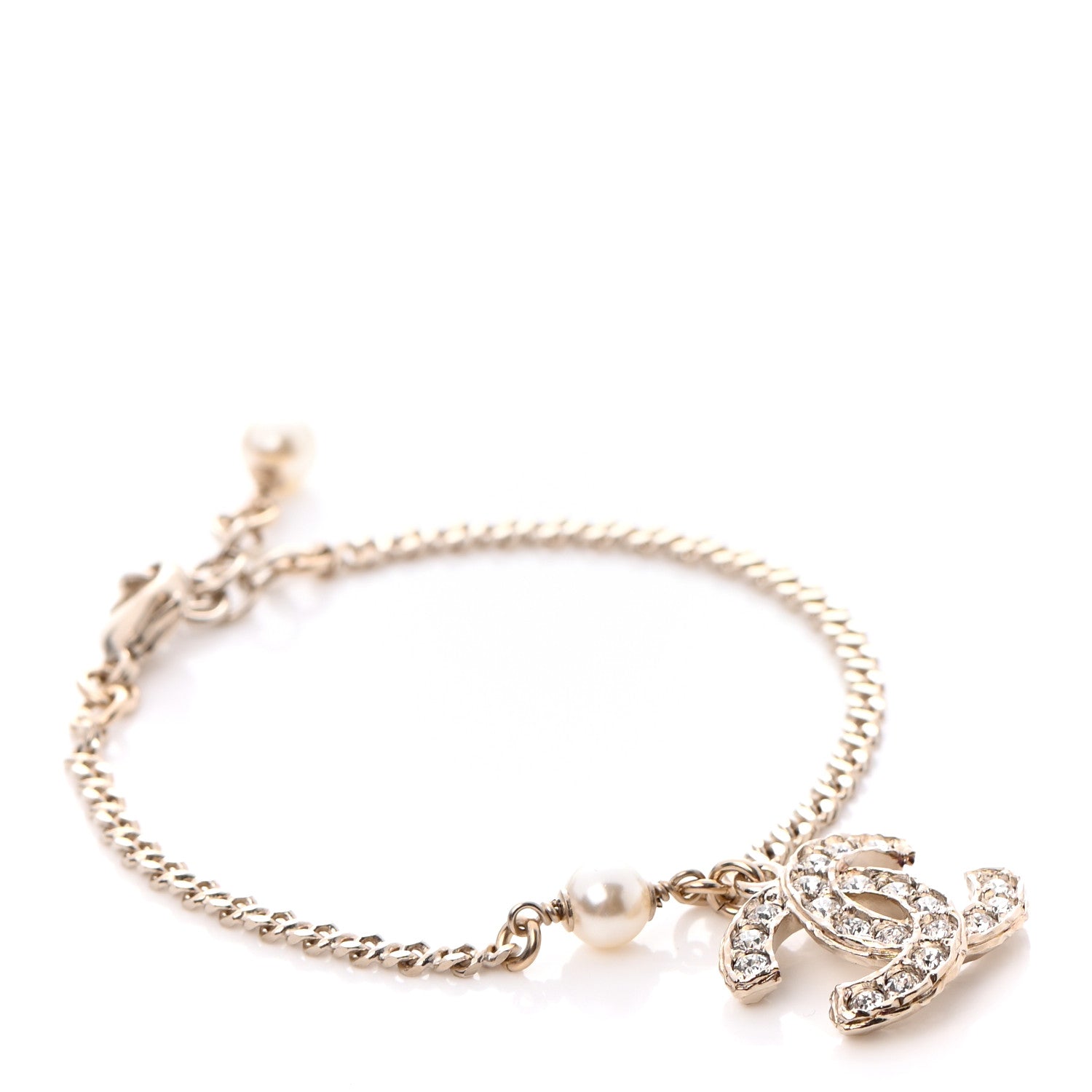Chanel Pearl Crystal CC Bracelet Light Gold 1 of 4