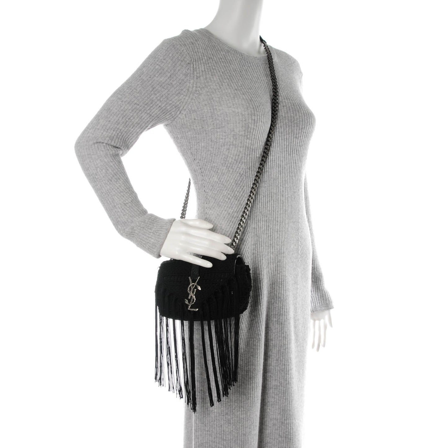 Calfskin Crochet Baby Monogram Chain Satchel Black