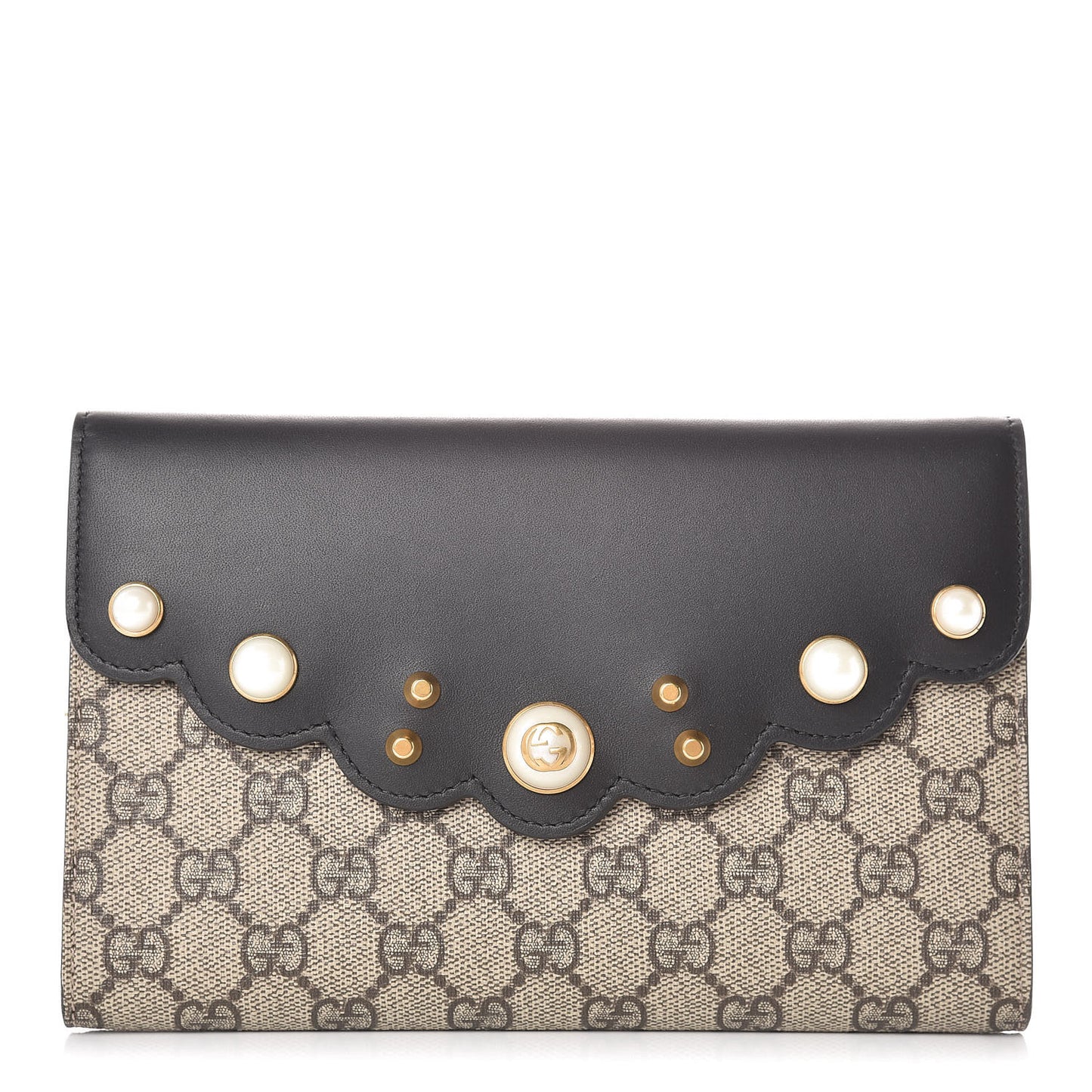 GG Supreme Monogram Mini Peony Pearly Clutch Black