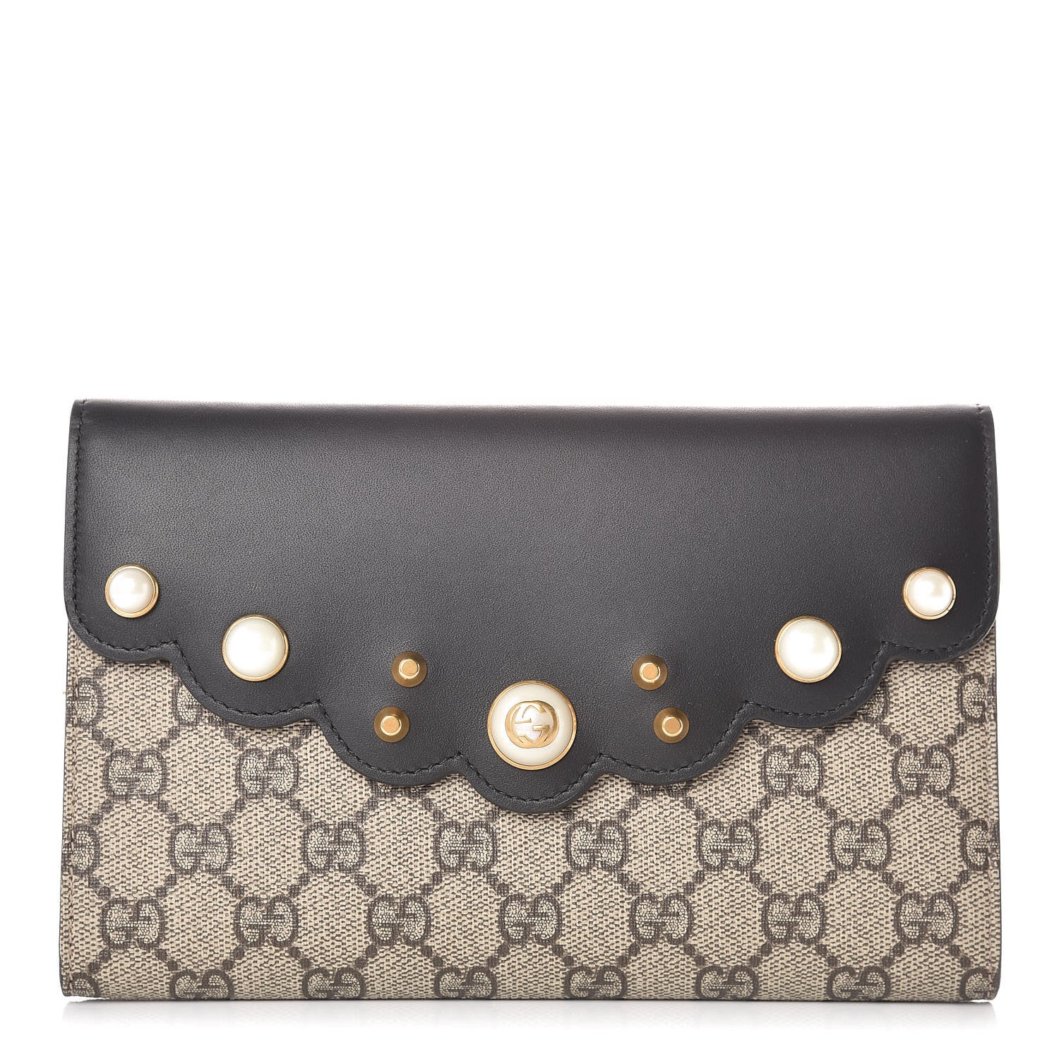 Gucci GG Supreme Monogram Mini Peony Pearly Clutch Black 1 of 8