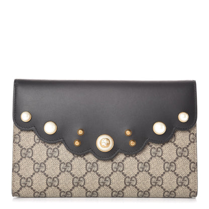 Gucci GG Supreme Monogram Mini Peony Pearly Clutch Black 1 of 8