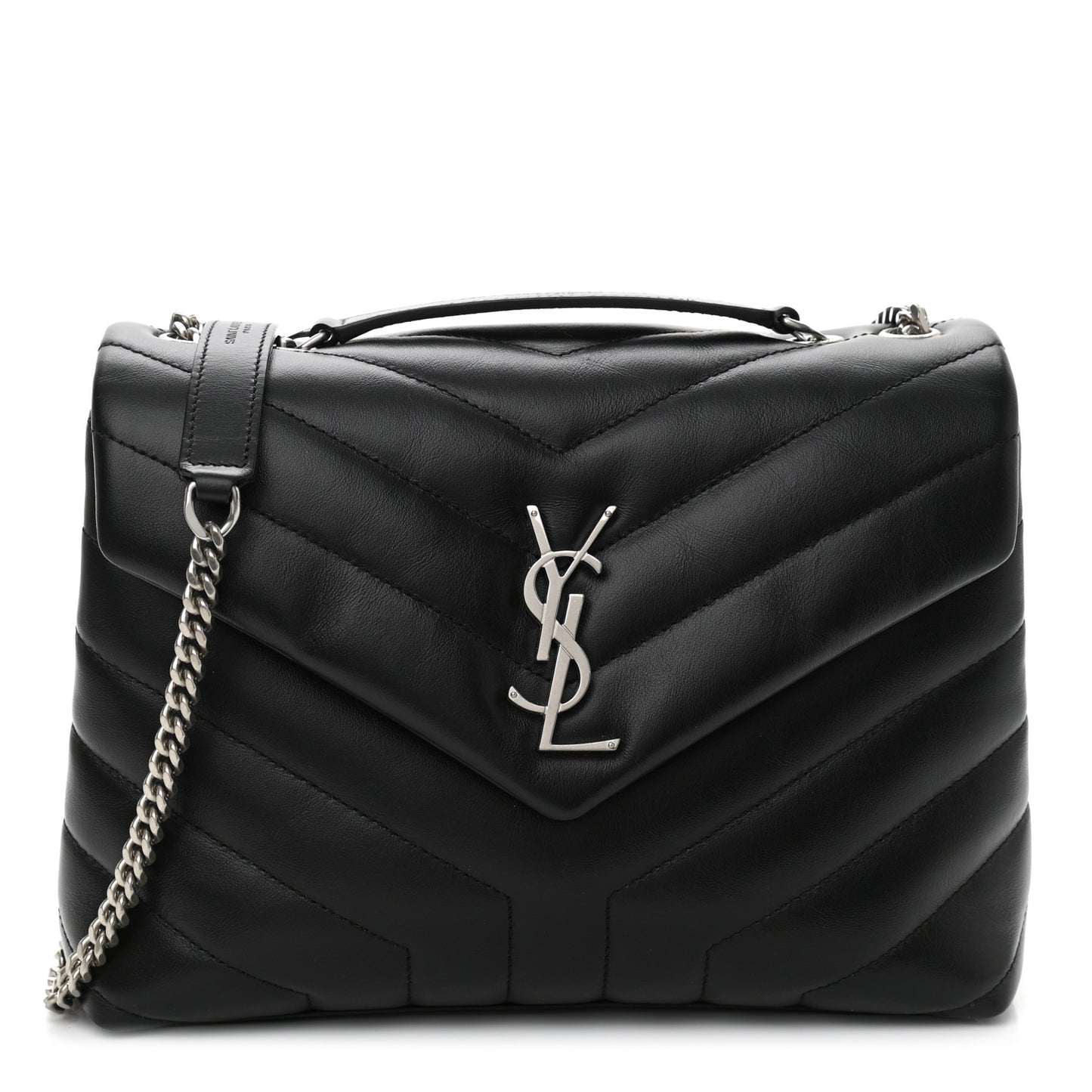 Calfskin Y Quilted Monogram Small Loulou Chain Satchel Black