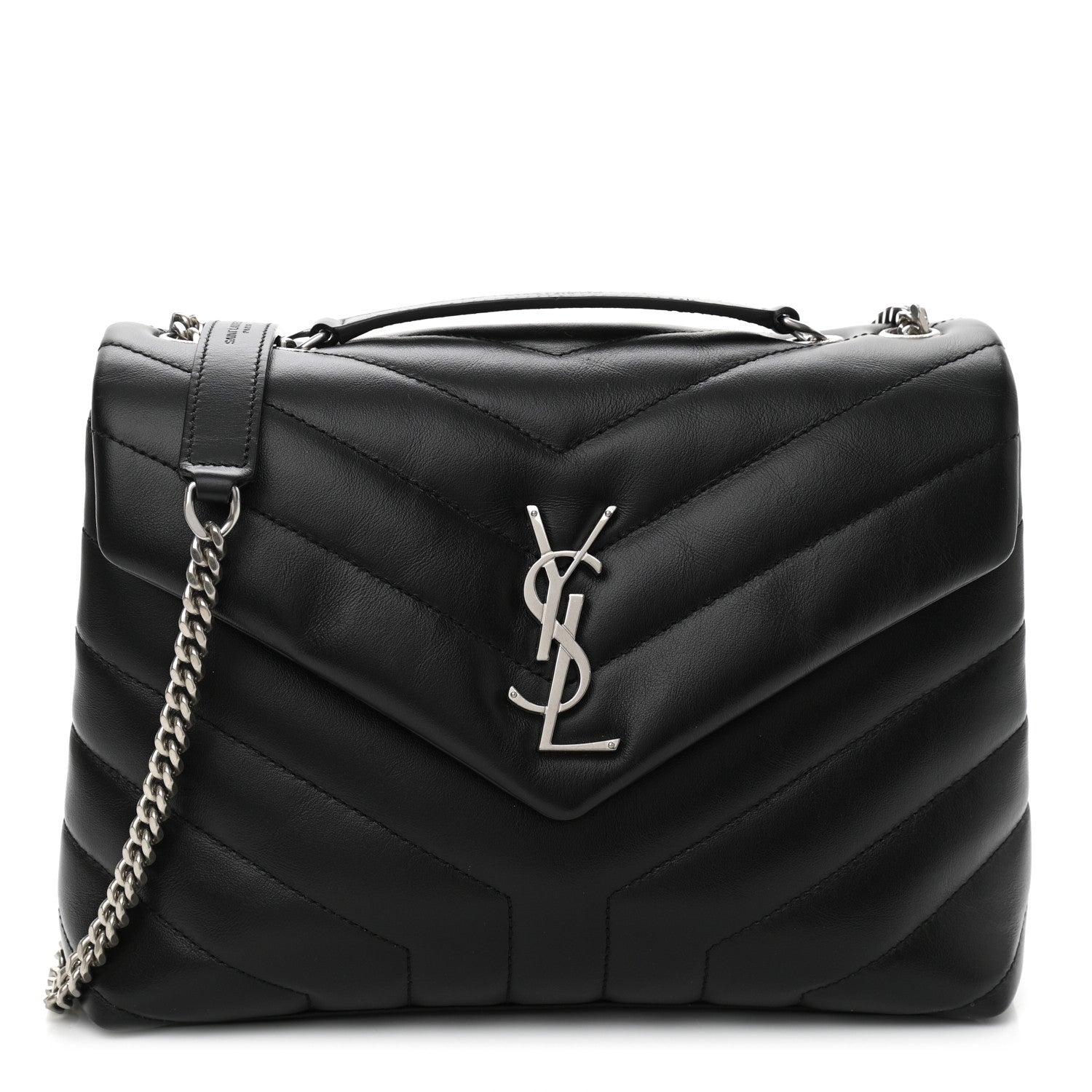Saint Laurent Calfskin Y Quilted Monogram Small Loulou Chain Satchel Black 1 of 8