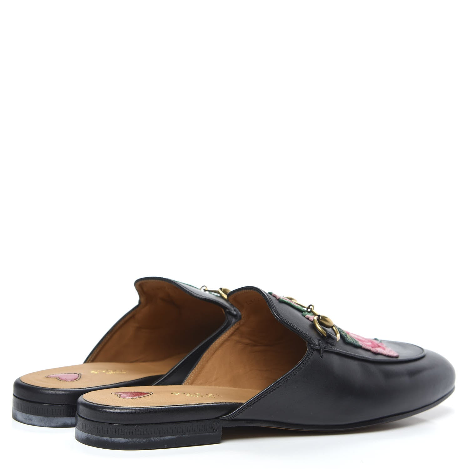Gucci Calfskin Flower Embroidered Princetown Slippers 38.5 Black 4 of 9